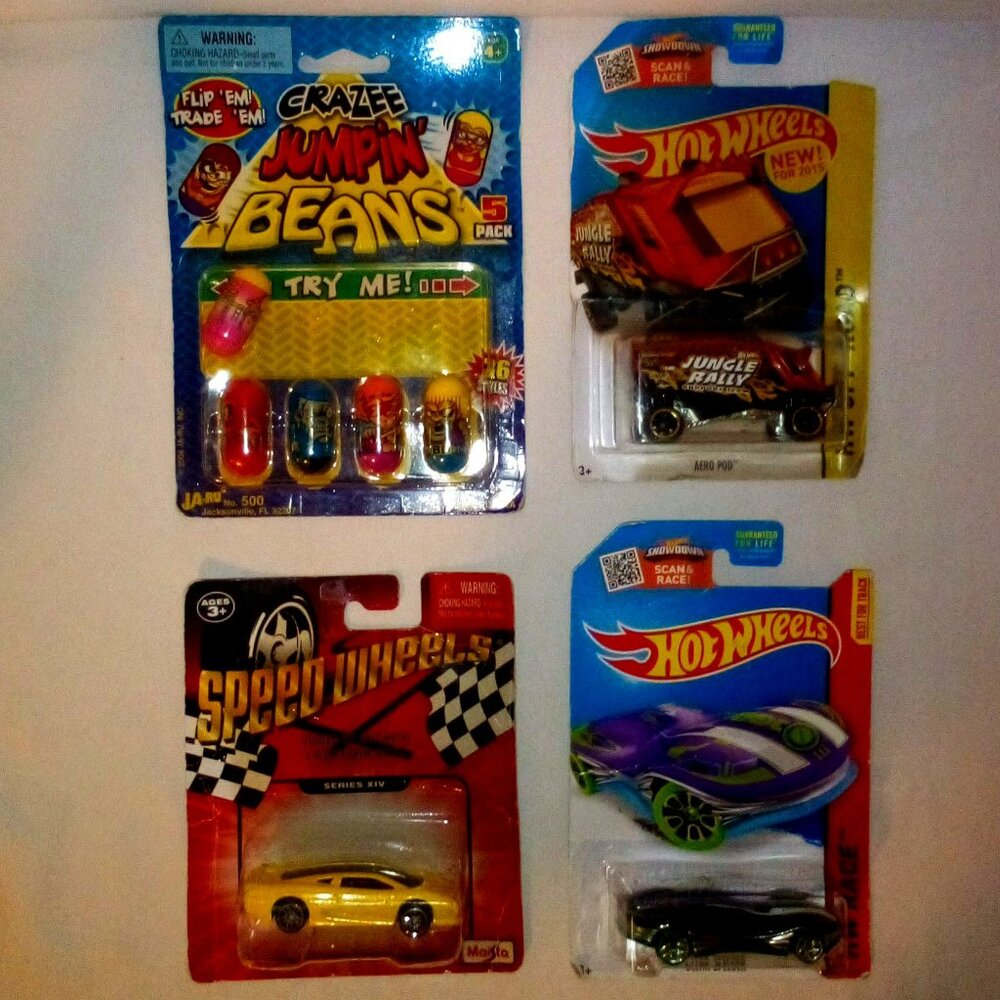 (2) Hotwheels 2015, Speed Wheels 2010 & Jumping Beans:  Retro.  New
